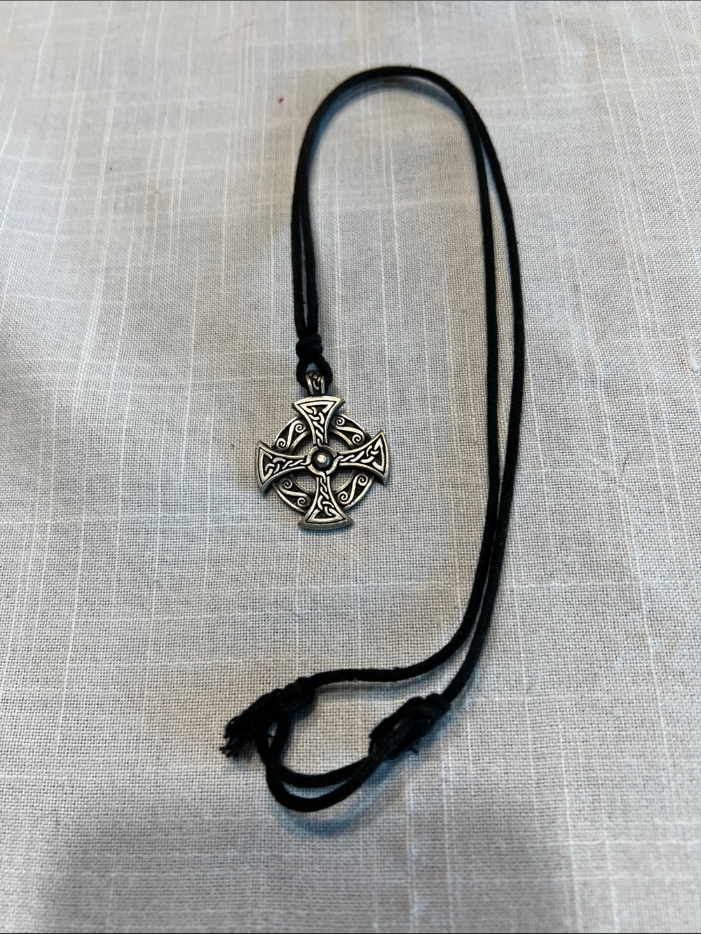 Silver Celtic Cross Pendant on Black Cord Necklace